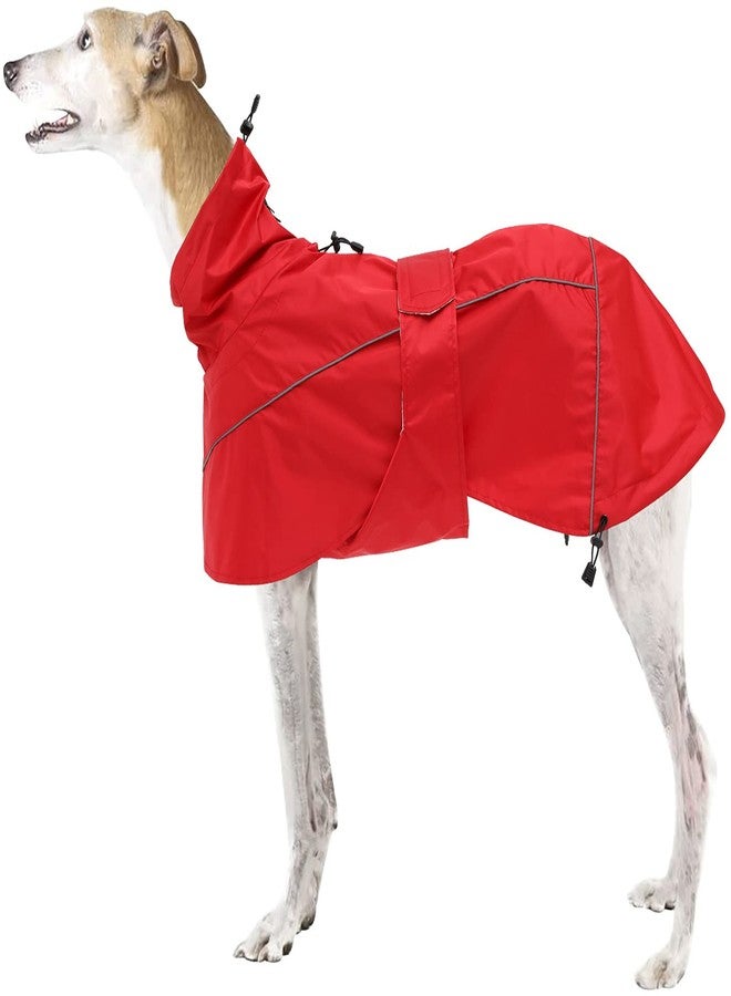 Morezi Greyhound Lurcher Raincoat, Whippet Rain Gear with Reflective Bar, Rain/Waterproof, Adjustable Bands and Drawstring in Autumn and Winter - Red - M - Image 1